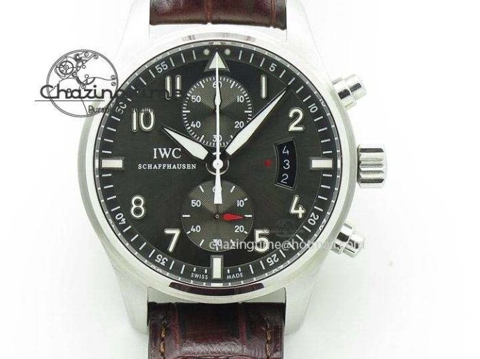 MIROTIME 0118 Pilot Chrono SS AZF 1:1 Best Edition Black Dial Orange Markers on Brown Leather Strap A EasyCare 7065